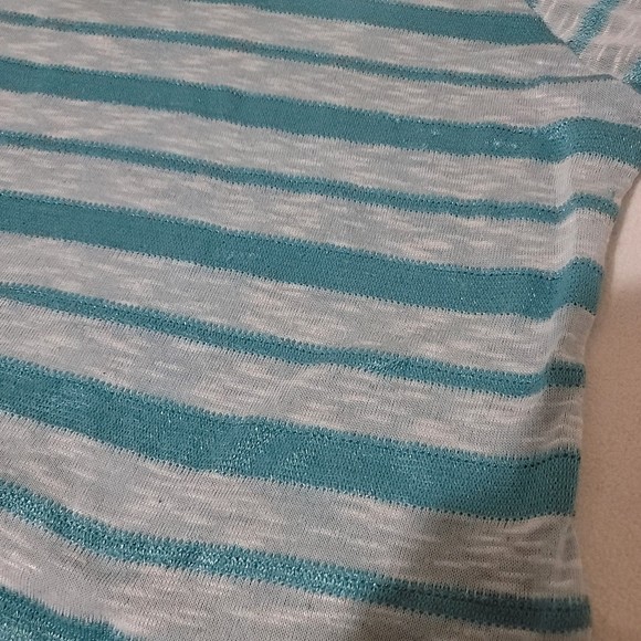 y2k Vanity striped v neck short sleeve tee shiny blue top m - Picture 7 of 11